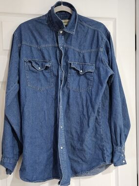 Bit & Bridle Men's L Western Denim Blue Shirt Pearl Snap Buttons Long Sleeve